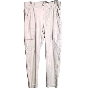 American Eagle Outfitters Vegan Leather Cargo Pants Cream Sz 12 Regular Stretch